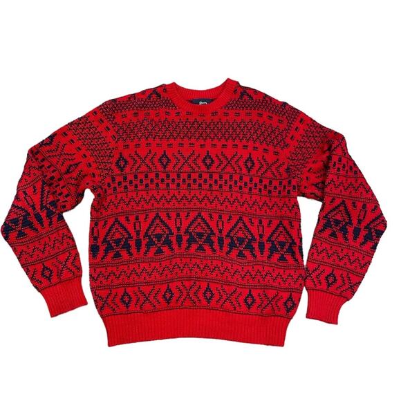 Woolrich Cowichan Sweater Mens Size Medium Red Fair Isle Alpine Chunky Knit - Picture 4 of 8